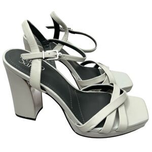 Franco Sarto Sandals Size 10 Gray Leather Ankle‎ Strap Open Toe Block Heel